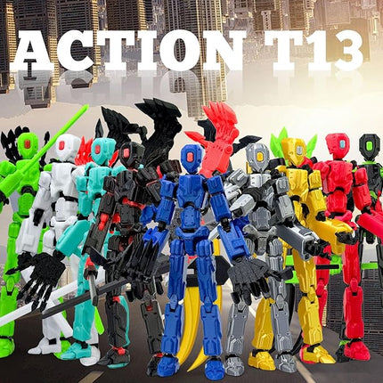 T13 Action Figure Assembly Completed, T13 Multi-Jointed Movable Robot Action Figure Set,Collectors Desktop Decorations for Game Lovers Toys (White Luminous Green, 8IN)