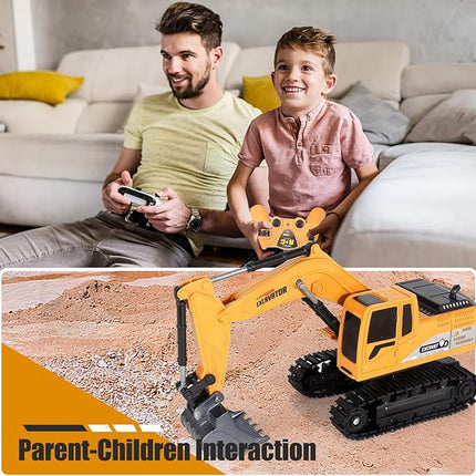 Remote Control Excavator Toys for Boys, RC Excavator Toy for Boys 3 4 5 6 7 8 Year Old Kids Christmas Birthday Gift，RC Digger Truck Construction Vehicles with Metal Shovel & Light