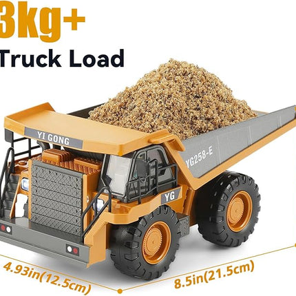 Remote Control Dump Truck, RC Construction Vehicle for Kids with 9 Channel Metal Bed Light Sound & Rechargeable Battery, Electric Transport Garbage Truck Toy for Toddlers Boys Girls Age 3+