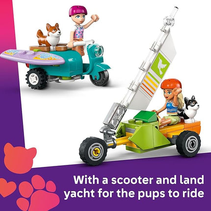 LEGO Friends Surfing Dogs and Scooter Adventure - Building Toy Pretend Play Set for Girls and Boys, Ages 6+ - Birthday Gift for Kids - with 2 Minidolls and 2 Corgi Toy Dogs - 42641