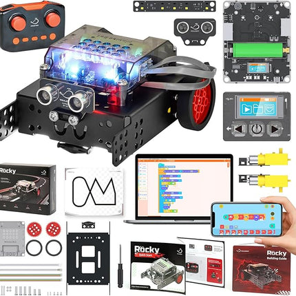 WhalesBot Rocky Smart Robot Car Coding & Remote Control Kit for Kids 8-16, STEM, Modular/Scratch/Python/C Programming, Educational Engineering Science Toy Set