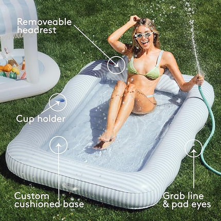 FUNBOY Tanning Pool Lounger Float, XL 72'' x 48'' Pool Float with Custom Pillow and Large Cup Holder, Perfect for Pool or Backyard.