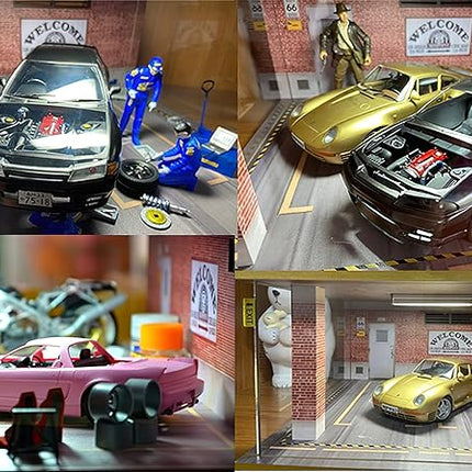 Lego Cars Speed Champions Display Case with Acrylic Cover and LED Lighting for 1/24 Scale Diecast Cars, 3 Parking Spaces (Route 66)