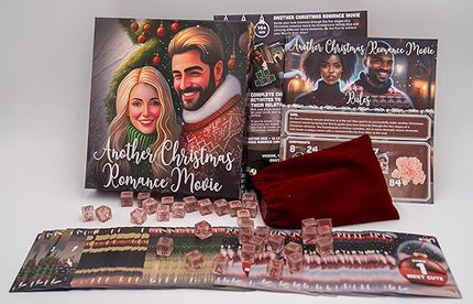 Another Christmas Romance Movie - a cozy Christmas board game for adults, families, and holiday parties featuring light gameplay and 84 custom frosted dice