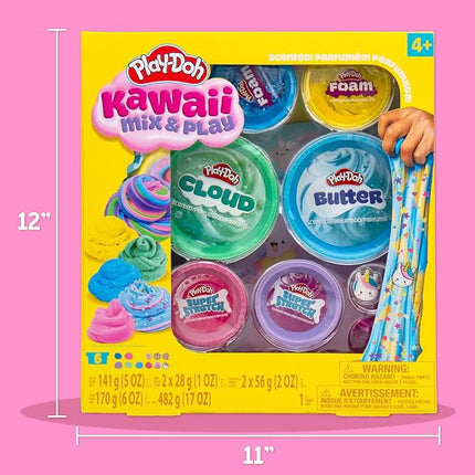 Play-Doh Kawaii Mix & Play Scented Compounds – Cloud, Butter, Foam, Super Stretch, Sensory Dough, Kit, Gifts for Kids, Sensory Toys, Party Favors for Kids 8-12, Playdoh Compound Packs