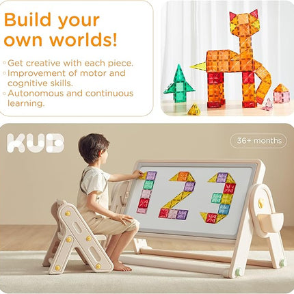 KUB 121 Pcs Magnetic Tiles Creative Toys, 3D Building Magnet Blocks Set, STEM Educational Kids Gifts for Boys Girls Over 3 Years Old, Montessori Preschool Learning