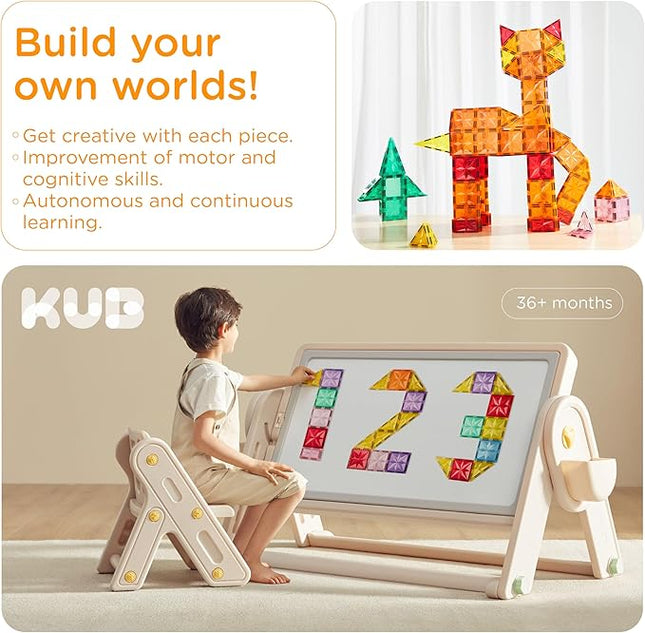 KUB 121 Pcs Magnetic Tiles Creative Toys, 3D Building Magnet Blocks Set, STEM Educational Kids Gifts for Boys Girls Over 3 Years Old, Montessori Preschool Learning