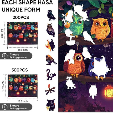 Wooden Puzzles for Adults 200 Pieces, Owl Family Wooden Jigsaw Puzzles, Animal Adult Puzzles, Irregular Wood Puzzles Creative Gift for Adults and Kids Family Brain Game, 11.8x8.8 inch