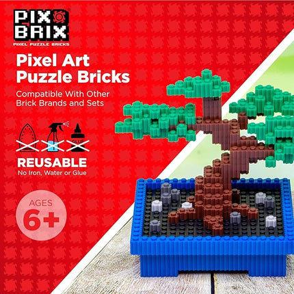 Pix Brix Pixel Art kit Puzzle Bucket - 1,500-Piece Kit with 10-Color Medium Palette – Patented Interlocking Building Bricks for 2D and 3D Creations – STEM Toy for Ages 6+
