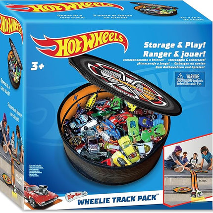 Hot Wheels Tara Toy: ZipBin Wheelie Track Pack - Unzips Into A Racetrack Mat, Holds 100 Toy Cars, Storage & Play, Circle Tire Design, Kids Ages 3+