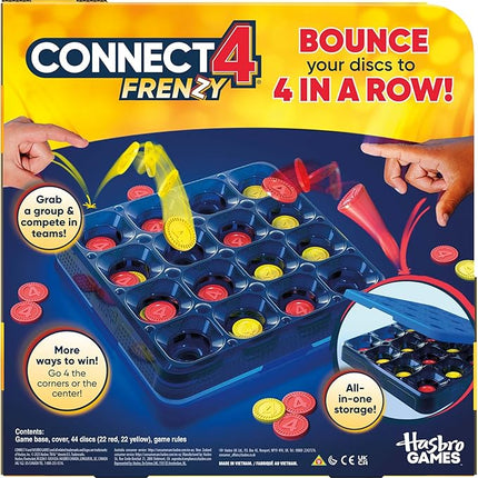 Connect 4 Frenzy Game | Bounce Discs 4 The Win | Family Party Games for Kids, Teens, and Adults | Ages 8+ | 2 to 6 Players | 10 Mins. | Portable Games