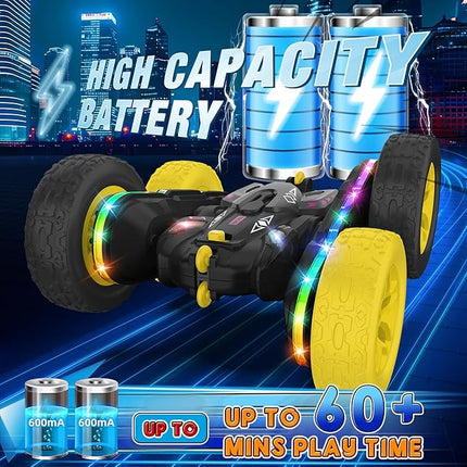 Remote Control Car,RC Cars with Sides Light Strip and Headlights,Double Sided 360 Flips Rotating RC Stunt Car,2.4Ghz All Terrain Toys for Ages 4-8 Kids Toy for Boys Birthday Gift(Black)