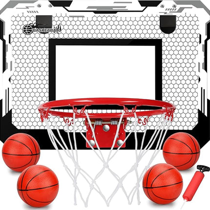 Indoor Mini Basketball Hoop Set, Upgrade Wall Mount Basketball Hoop for Wall Yard Outdoor, Over Door Room Hoops Game with 4 Balls Shatter Resistant Backboard -Complete Accessories Included