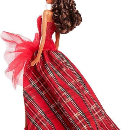 Barbie Signature 2024 Holiday Doll with Light Brown Hair in Plaid Gown, Collectible Toy in Displayable Packaging