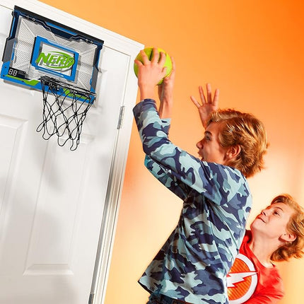 NERF LED Over The Door Mini Basketball Hoop - Light Up Indoor Kids Basketball Hoop - Electronic Slam Dunk Set with Mini Ball - Door + Bedroom Toy for Kids