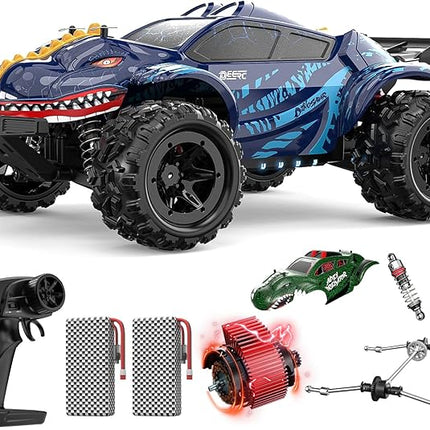 DEERC 9308E 1:16 Fast RC Cars for Boys Age 8-12 RC Monster Truck 40 KPH,All Terrain 4WD High Speed Dinosaur Truck 2 Car Shell,2.4Ghz Off-Road Remote Control Cars with 2 Batteries, Toy Gift for Kids