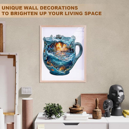 Wooden Puzzles for Adults, Wooden Jigsaw Puzzles for Adults Kids, Sea Navigation Mug Unique Shaped Wood Puzzles Adult, Creative Birthday Gifts for Friends Family Game(11.4 * 11.1in 180pcs)