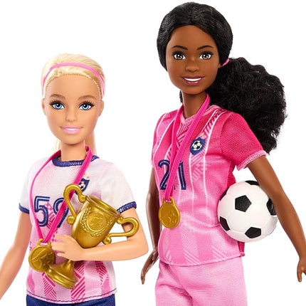 Barbie Careers Playset, Soccer Player Set with 2 Fashion Dolls & 15 Accessories Including Barbie 'Brooklyn”, Blonde Petite Player, 2 Nets & More (Amazon Exclusive)