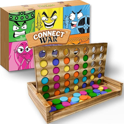 Connect War - 4 in a Row Table Top Game for 2-6 Players, Handcrafted Wooden Games for Family and Group Play, Four in a Row Wood Game
