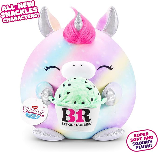 Snackles Series 2 16-inch by ZURU Cuddly Squishy Comfort 16-inch Plush with Licensed Snack Brand Accessory (Unicorn&Baskin-Robbins)