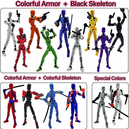 3D Printed 5.54-inch Multi-Jointed Action Figures Dummy13, Full Body Mechanical Movable Toy, Multiple Accessories, Hand Painted Figure, Desk Decoration, Creative Gifts (Transparent)