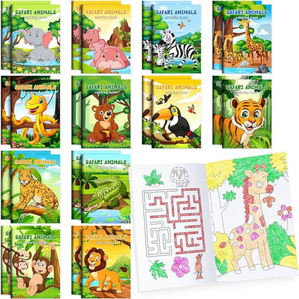 BenLouis 24 Pcs Jungle Safari Mini Coloring Books Kids Zoo Animals Party Favors Small Activity Books Bulk for Kids Wild One Birthday Goodie Bags Stuffers Return Gifts Classroom Travel