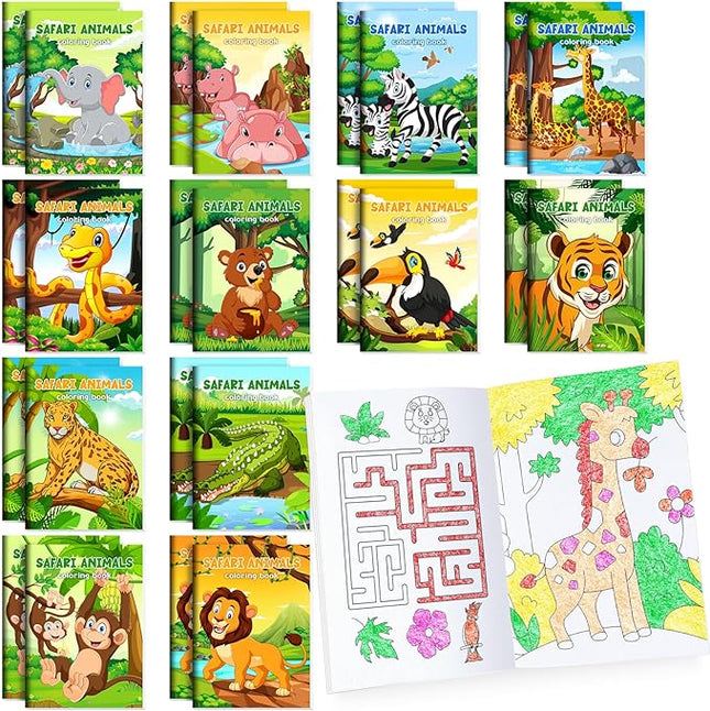 BenLouis 24 Pcs Jungle Safari Mini Coloring Books Kids Zoo Animals Party Favors Small Activity Books Bulk for Kids Wild One Birthday Goodie Bags Stuffers Return Gifts Classroom Travel