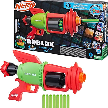Nerf Roblox Build A Boat for Treasure: Spacelock Ray Blaster, Includes Code to Redeem Exclusive Virtual Item, 8 Elite Darts
