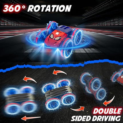 4WD Waterproof RC Car, 2.4 GHz Amphibious Remote Control Monster Truck Remote Control Boat for Kids, 360°Rotation Stunt Cars with LED Lights, All Terrain Water Beach Pool Toy for Boys Girls Gifts