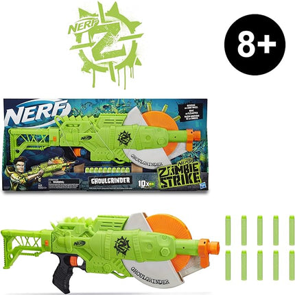 Nerf Zombie Strike Ghoulgrinder Blaster - Rotating 10-Dart Wheel, 10 Official Zombie Strike Elite Darts - for Kids, Teens, Adults