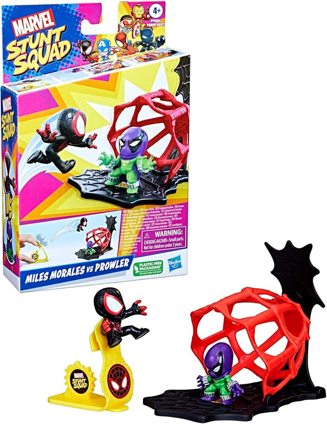Marvel Stunt Squad Miles Morales vs. Prowler Toy Playset, 1.5-Inch Super Hero Action Figures, Ages 4 and Up