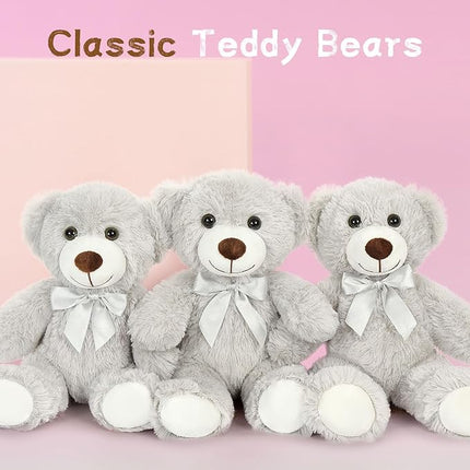MaoGoLan Bulk Teddy Bear Baby Shower, 10 Packs Small Gray Teddy Bear Stuffed Animals in Bulk,13.5" Small Stuffed Bears Plush for Wedding,Birthday,Christmas, Party Decorations