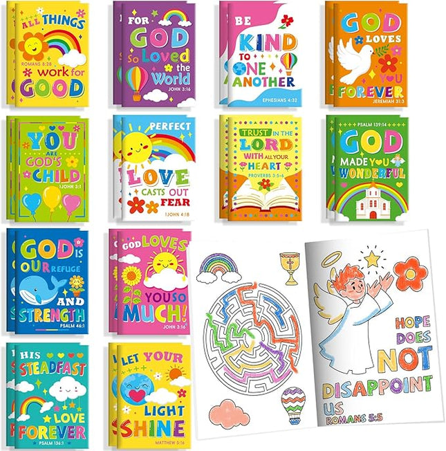 BenLouis 24 Pcs Bible Verses Mini Coloring Books Kids Christian Party Favors Small Activity Books Bulk for Kids Sunday School Religious Church Goodie Bags Stuffers Return Gifts Classroom Travel