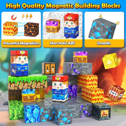 Magnetic Blocks Travel Toys with Metal Tin Travel Essentials STEM Learning Outdoor Building Kids Toddler Toys & Birthday Gifts for Boys Girls Ages 3+
