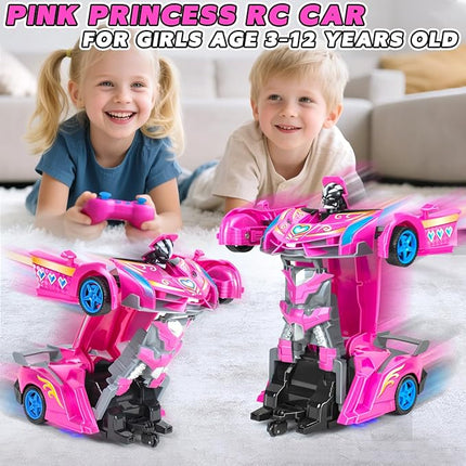 Remote Control Car for Girls, Robot RC Cars - 2 in 1 Racing RC Princess Car Toy One Button Deformation & 360°Drifting for Kids Ages 3 4 5 6 7 8-12 Birthday Gifts