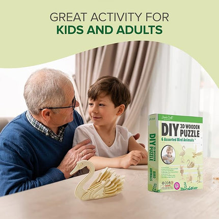 Hands Craft DIY 3D Wooden Puzzle – 6 Assorted Bird Animals Bundle Pack Set Brain Teaser Puzzles Educational STEM Toy Adults and Kids to Build Safe and Non-Toxic Easy Punch Out Premium Wood JP2B4