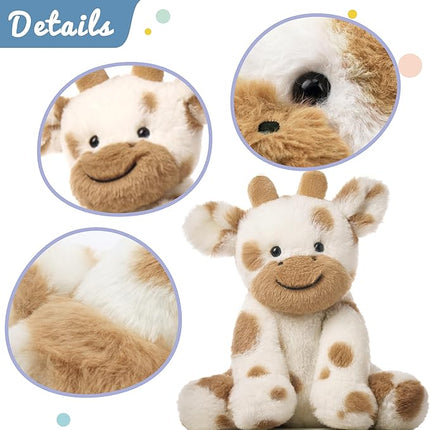 Hopearl Adorable Plush Cow Toy Floppy Dairy Cattle Soft Stuffed Animal Cute Birthday Gifts for Boys Girls Kids Toddlers, Light Brown, 9''