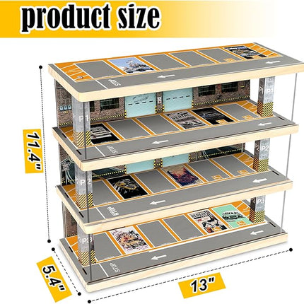Storage for Hot Wheels: Toy Car Parking Garage Diorama with Lights - Freestanding Display Case for 1/64 Scale Diecast Cars with 4 Levels 24 Spots Maximum 40 Cars