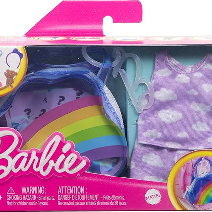 Barbie Clothes & Accessories, Deluxe Keychain Rainbow Bag with Pajamas & Slumber Party-Themed Accessories for Fashion Dolls Like Slippers