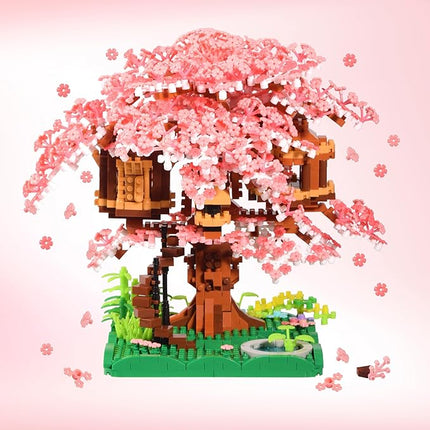 Cherry Blossom Tree Building Block Set Gift for Adults Girls Boys 14+, Cherry Bonsia Treehouse Micro Building Blocks, Japanese Sakura Flowers House 2028PCS