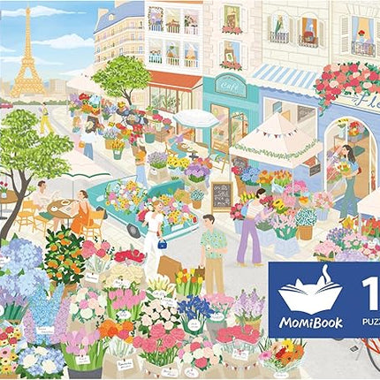 MOMIBOOK Puzzles for Adults 1000 Pieces Jigsaw Puzzles of Paris in Bloom, Painting Image Steet Flower Shop Difficult Challenging Hard Impossible Puzzle Unique Funny Party Christmas Birthday Gifts