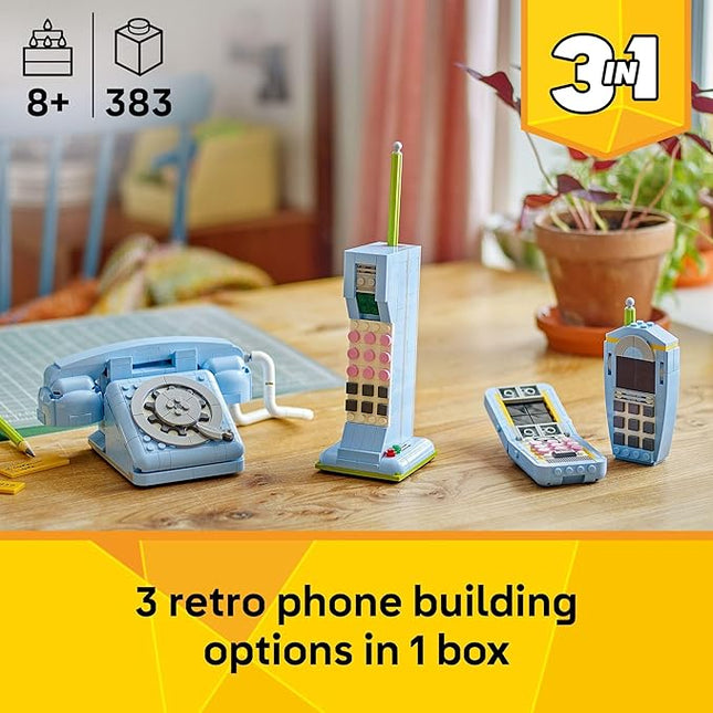 LEGO Creator 3 in 1 Retro Telephone Kids Toy - Home Decor for Bedroom or Kids Room - Building Toy and Learning Playset for Girls & Boys, Ages 8+ - Gift Idea for Birthdays or Special Occasions - 31174