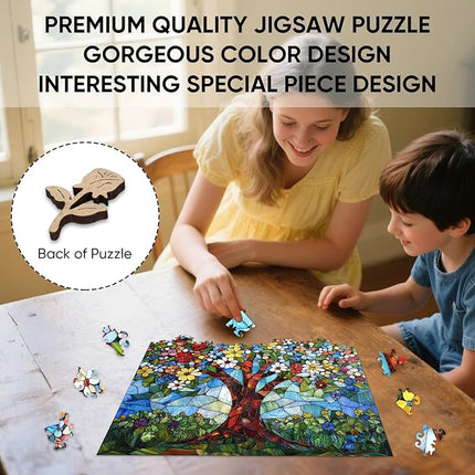 Wooden Puzzles for Adults, Glass Tree of Life Jigsaw Puzzles, 213 Pieces Adults Puzzles, Gifts for Puzzle Lover, Family Brain Game, 12.2x12.2 inch