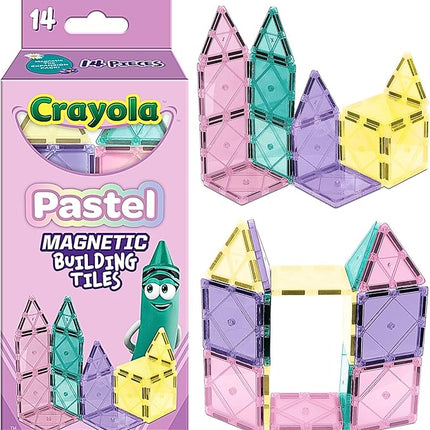 CreateOn Crayola Magnetic Tiles, Building Set for Kids, Magnetic Building Toys for Kids, STEM Travel, Gift for Boys and Girls Ages 3+, 14-Piece Set (Pastel)