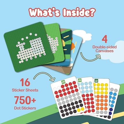 BINCA Dotties Dot Art Activity Kit - On the Go, 750+ Stickers, Vehicles Mess-Free Activities, DIY Dot Sticker Art for Toddlers, Kids Travel Activities, Craft Kits & Gifts for Boys & Girls Ages 4,5,6,7