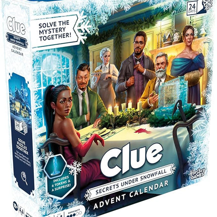 Clue Advent Calendar: Secrets Under Snowfall | 24 Days | Family Mystery Games | with 6 Winter-Themed Tokens and Surprise | Ages 10+ | 1+ Players