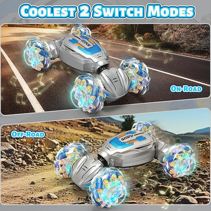 Gesture Sensing RC Stunt Car, Remote Control Car Birthday gifts for kids Age 6-12, 2.4Ghz Hand Controlled Twist Cars, 360° Rotating Transform Off Road Car Toy for Boys Girls Age 6 7 8 9 10 11+ (Gray)