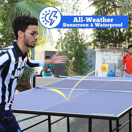 Table Tennis Table Mid-Size, Foldable Ping Pong Table Top Full Size with 2 Paddles, 2 Balls, 1 Net & 4 Wheels, Folding Table Tennis for Indoor & Outdoor, Quick Assembly to Support Multiplayer