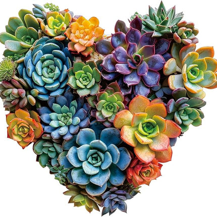 Mys Aurora Puzzles for Adults 500 Pieces, Heart Succulent Jigsaw Puzzles, Unique Shaped Wooden Puzzles for Adults and Kids， Fun Challenging Family Plant Puzzle Game 17.5'' x 16.7''