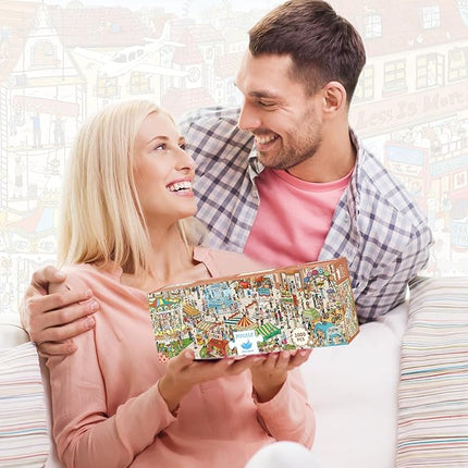 MOMIBOOK Puzzles for Adults 1000 Pieces Jigsaw Puzzles of Weekends in a Small Town, Painting Image Difficult Challenging Hard Impossible Puzzle Unique Funny Party Christmas Birthday Gifts